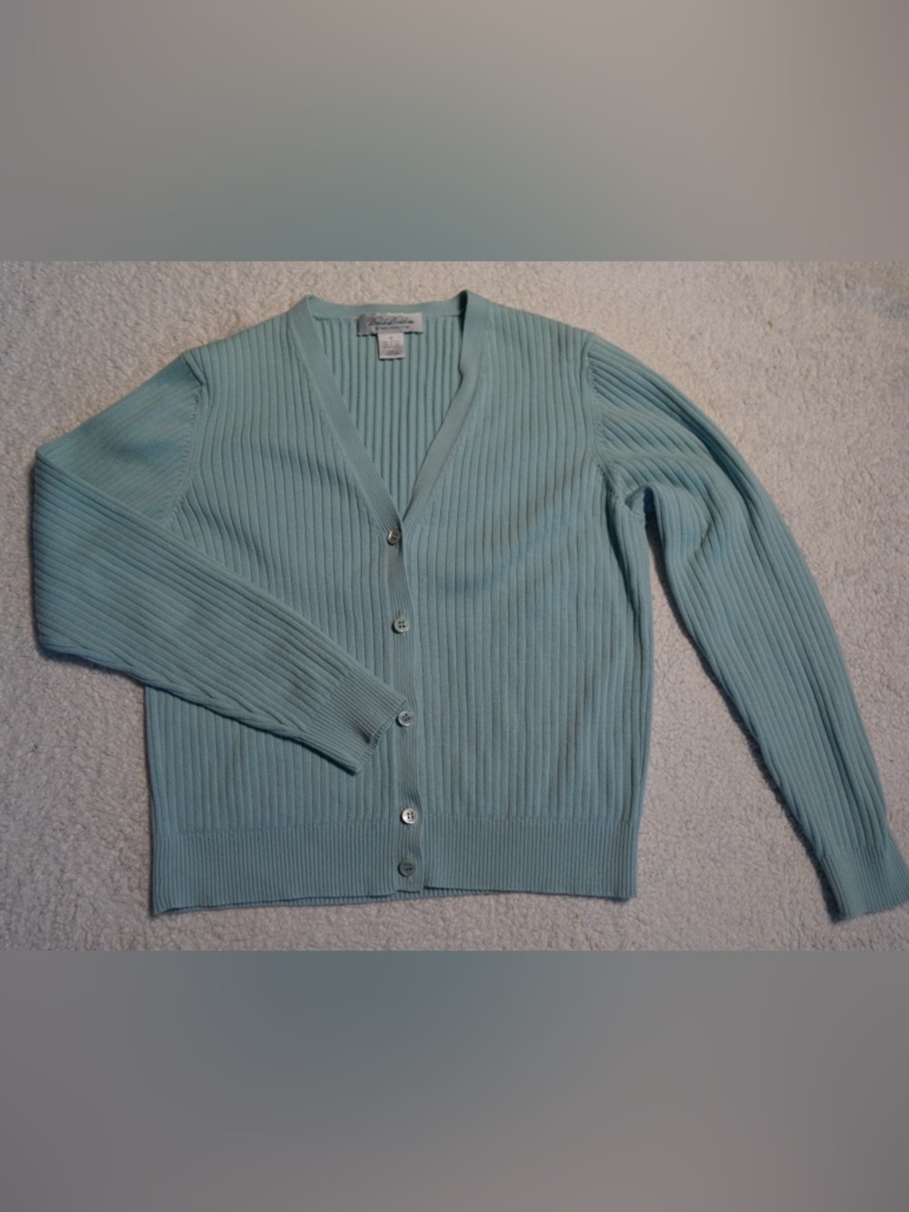 Brooks Brothers Women's Light Blue Ribbed V-Neck Cardigan Vintage